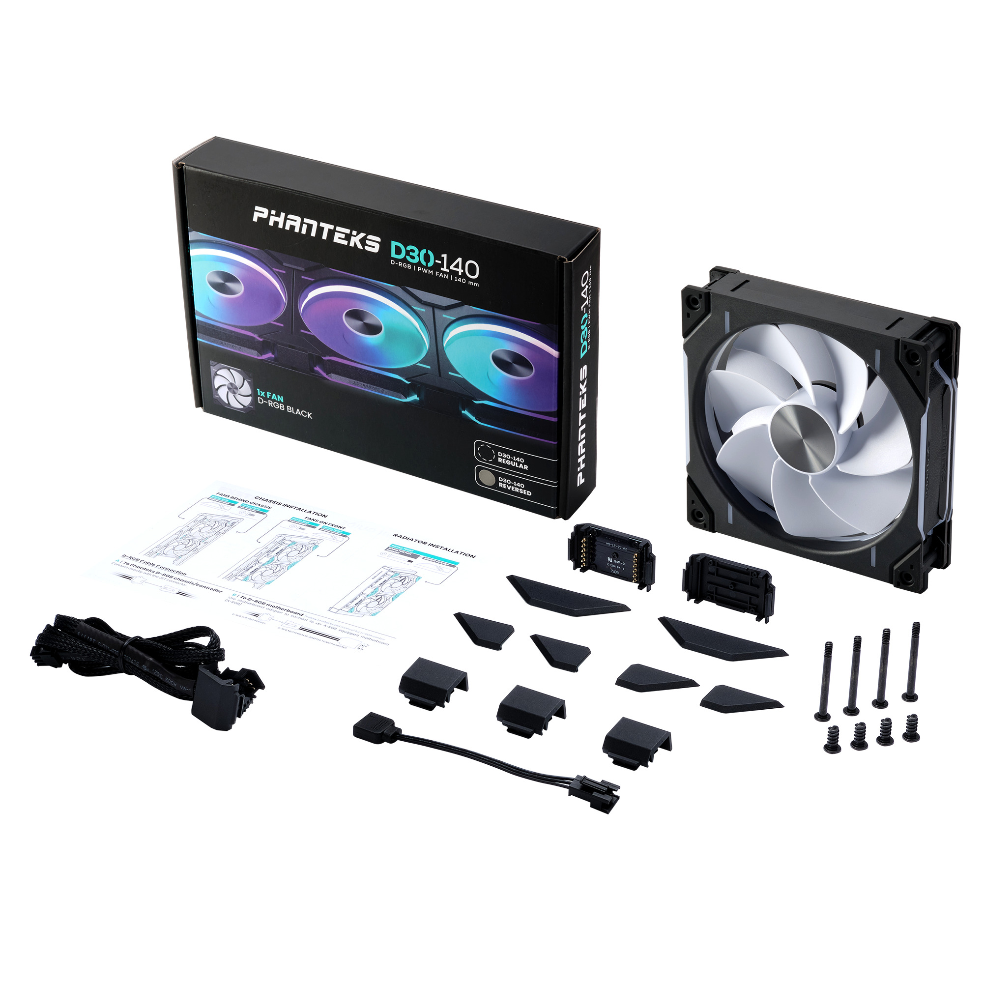 Phanteks - Ventilador Phanteks D30 PWM reverse Airflow D-RGB Negro - 140mm
