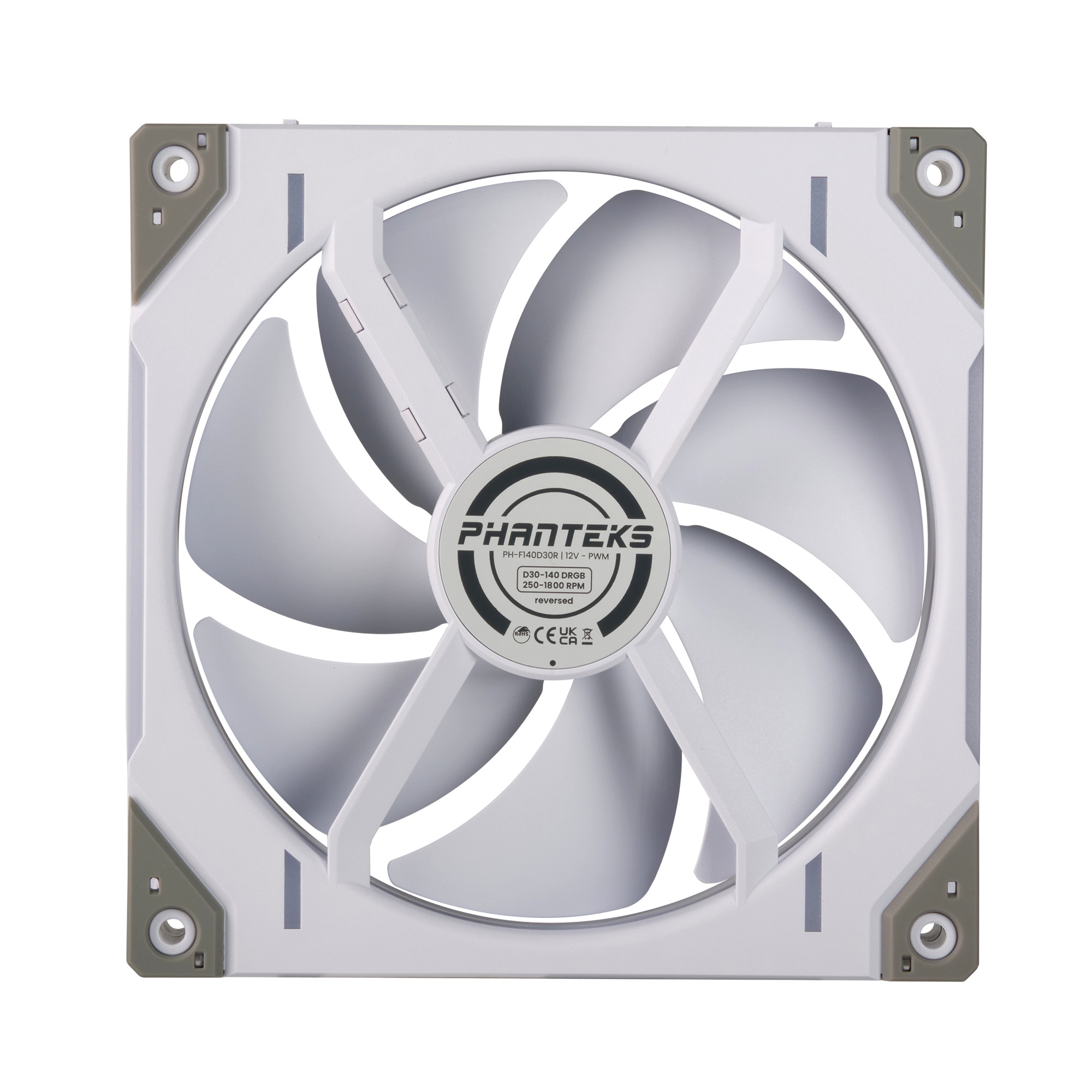 Phanteks - Ventilador Phanteks D30 PWM reverse Airflow D-RGB Blanco Pack 3 - 140mm