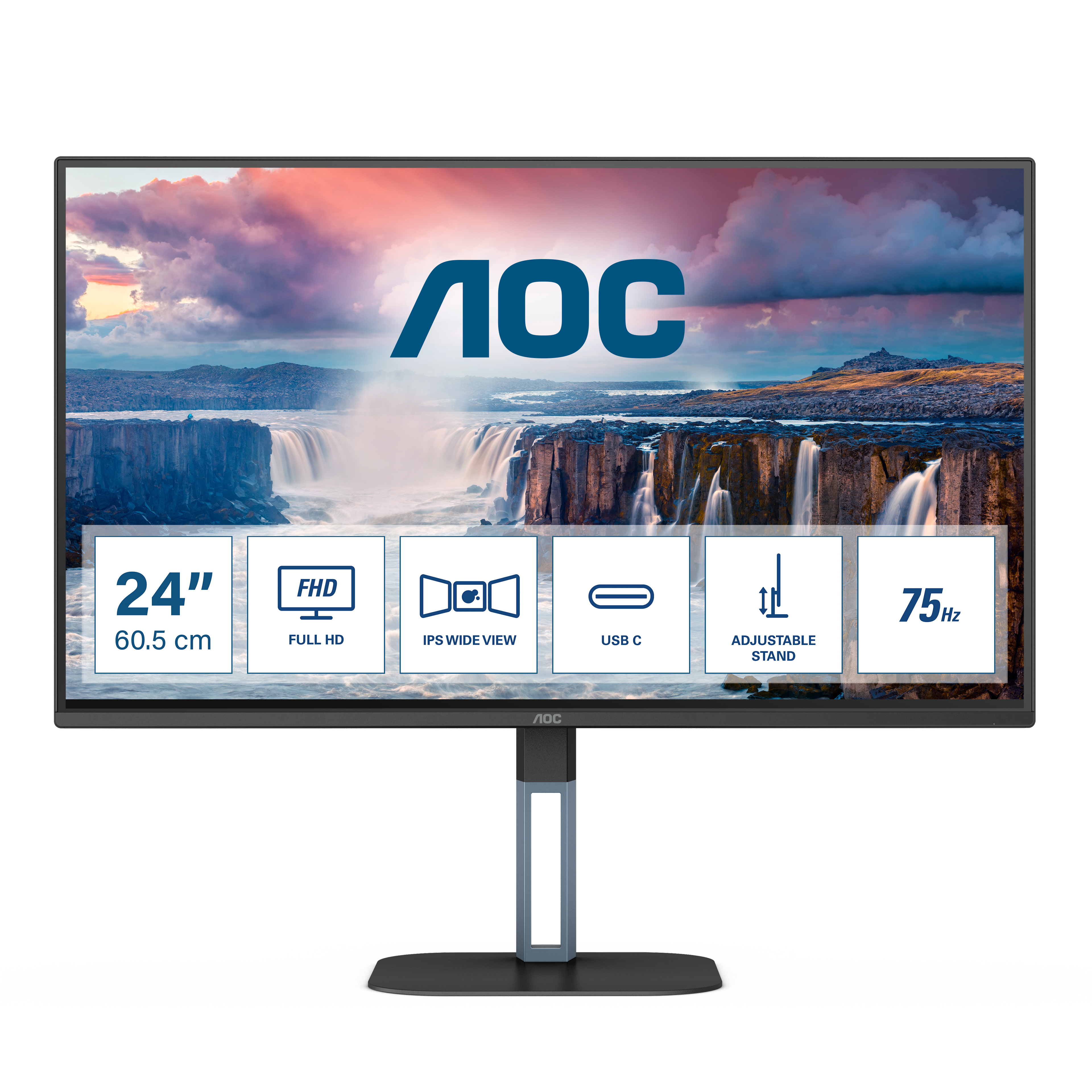 Picture of Picture of Monitor AOC 23.8" 24V5C/BK IPS FHD 75Hz 1ms USB-C 3.2 ( DP alt + PD65W) Low Blue Light c/Ajuste Altura