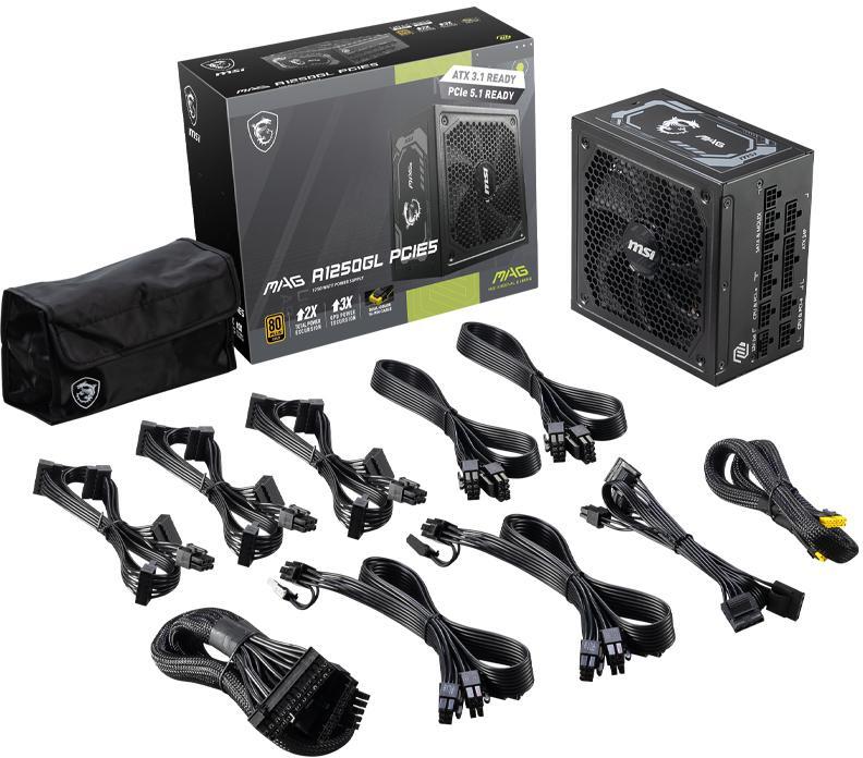 MSI - Fuente Alimentación Modular MSI MAG A1250GL 1250W 80+ Gold PCIE 5.1