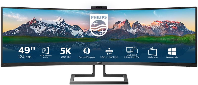 Picture of Picture of Monitor Curvo Philips 49" 499P9H VA Dual QHD 70Hz 5ms USB-C (65W) WebCam