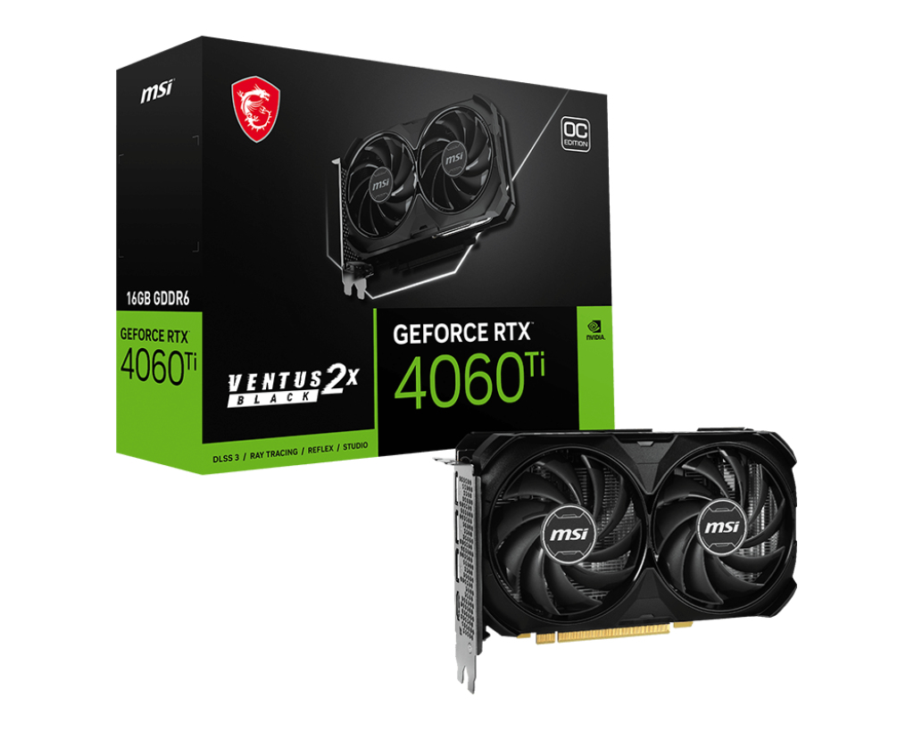 MSI - Tarjeta Gráfica MSI GeForce® RTX 4060 Ti VENTUS 2X BLACK OC 16GB GDDR6 DLSS3