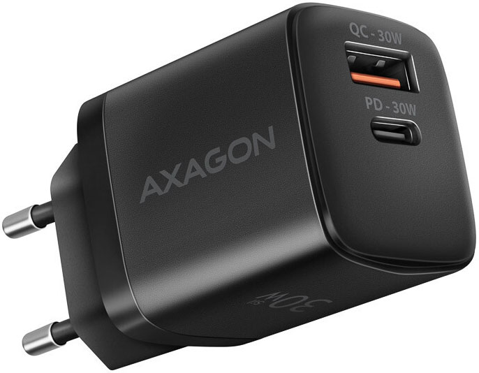 AXAGON - Cargador de pared AXAGON ACU-PQ30 QC3.0,4.0/AFC/FCP/PPS/Apple + PD type-C, 30W, Negro
