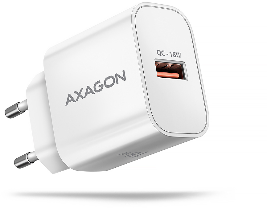 Picture of Picture of Cargador de pared AXAGON ACU-QC18, 1 puerta (USB-A), QC3.0/AFC/Apple, 18 W, Blanco