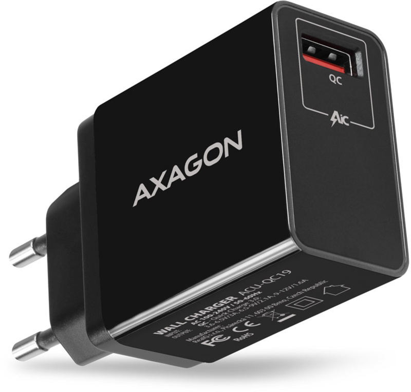 AXAGON - Cargador de pared AXAGON ACU-QC19 1x QC3.0/AFC/FCP/SMART 19W Negro