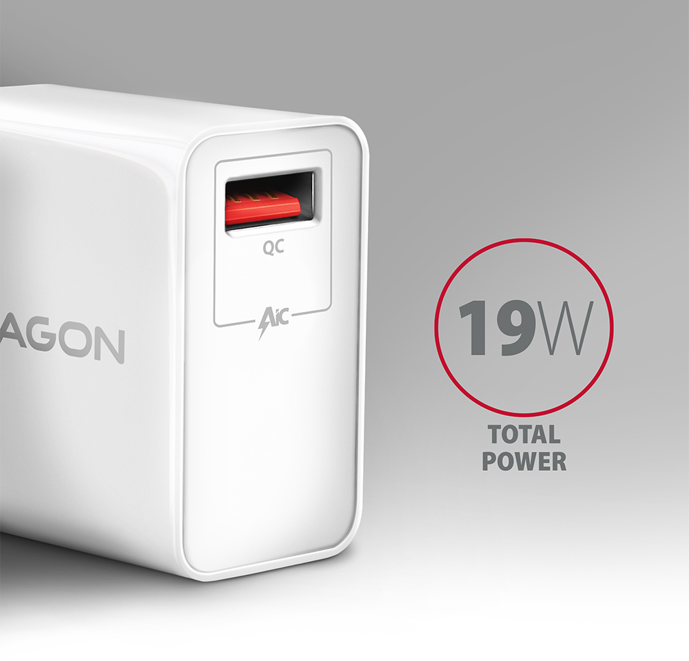 Picture of Picture of Cargador de pared AXAGON ACU-QC19W 1x QC3.0/AFC/FCP/SMART 19W Blanco