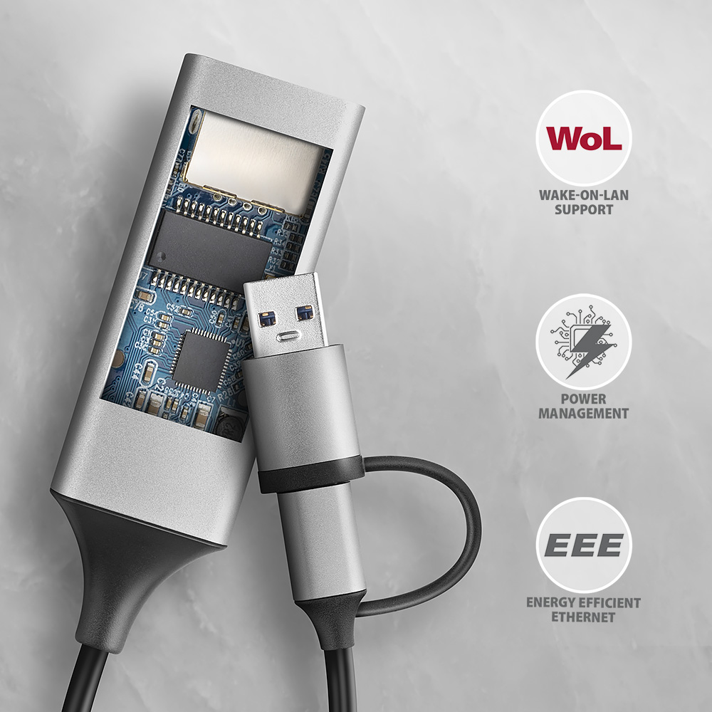 AXAGON - Adaptador AXAGON ADE-TXCA Gigabit Ethernet 10/100/1000 - USB 3.1 Tipo C + USB-A