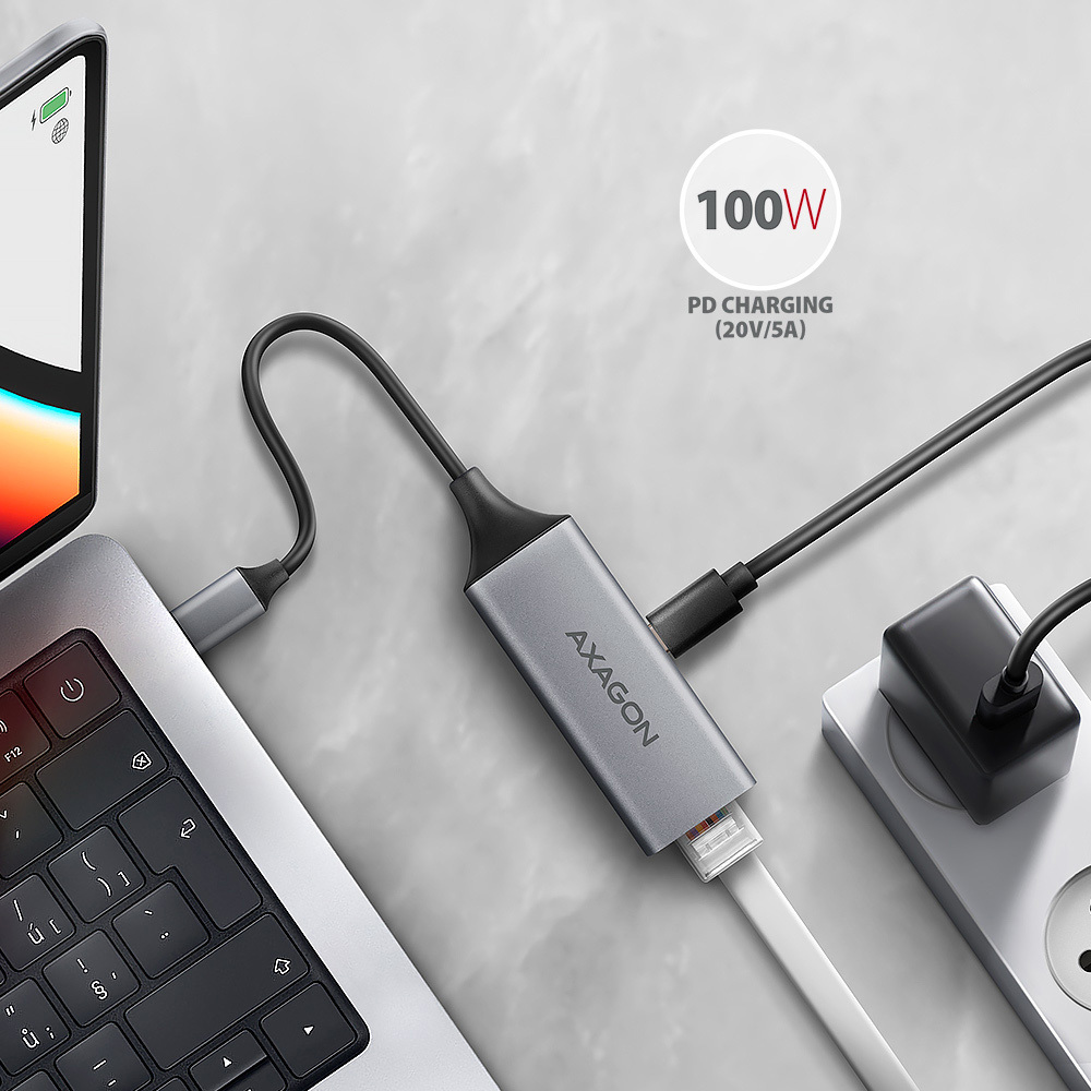 Picture of Picture of Adaptador AXAGON ADE-TXPD USB-C USB3.2 Gen 1 -  Gigabit Ethernet + PD 100W