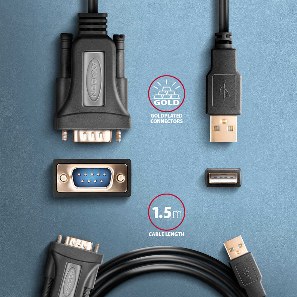 Picture of Picture of Adaptador AXAGON ADS-1PQN USB2.0 - Serial RS-232 DB9 FTDI