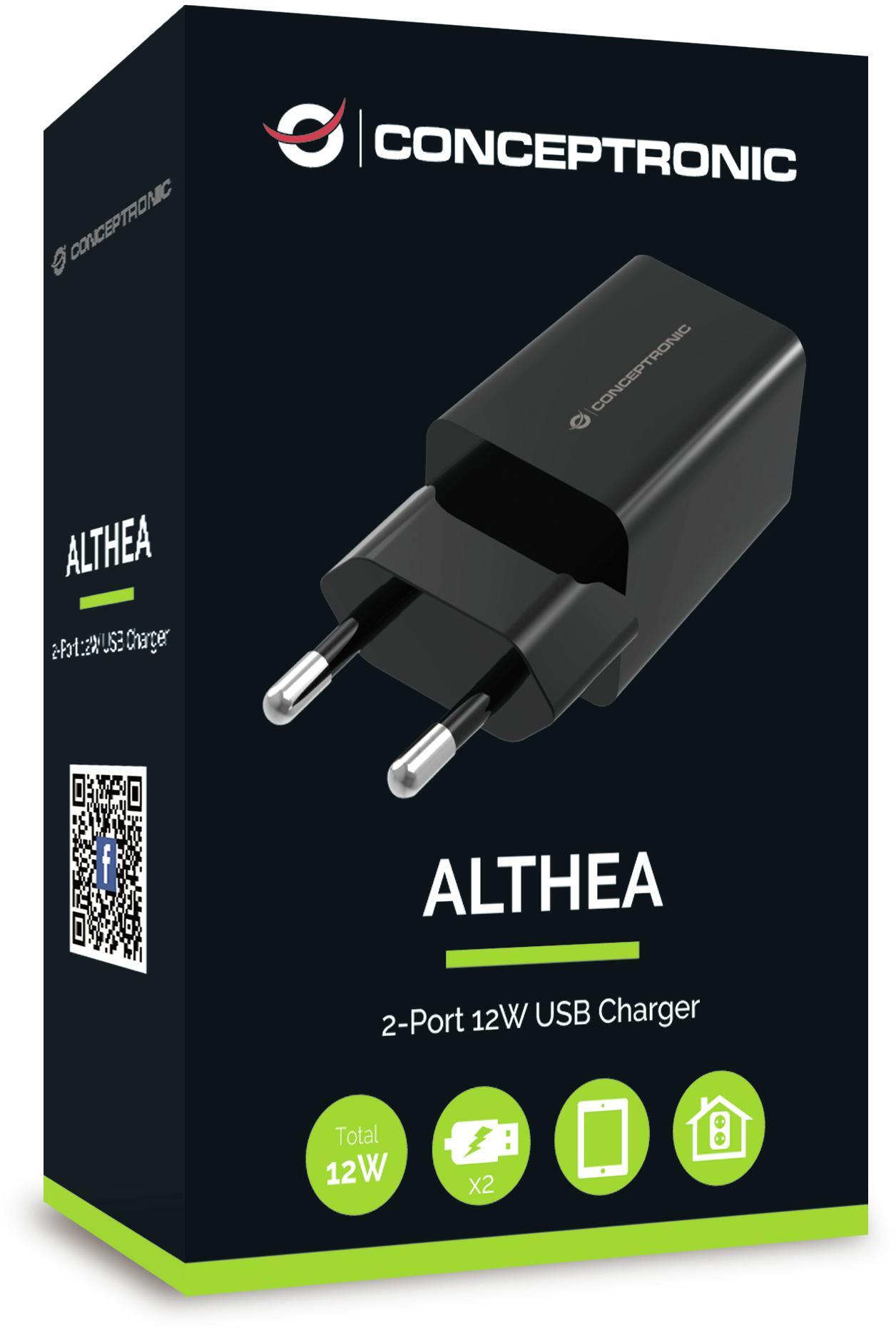 conceptronic - Cargador Conceptronic Althea06B 2 Puertas 12W USB