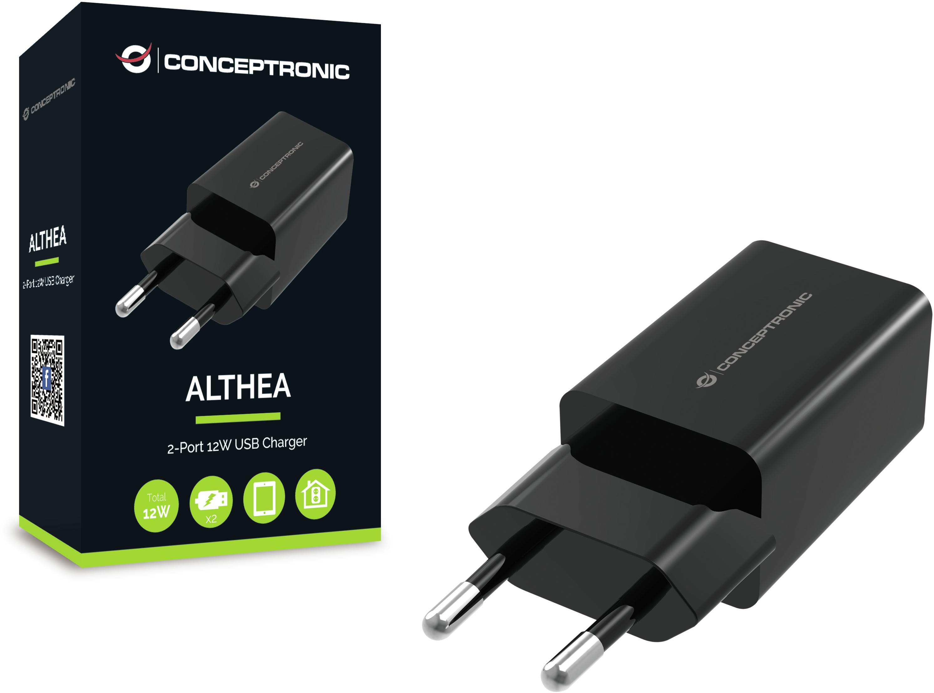 Picture of Picture of Cargador Conceptronic Althea06B 2 Puertas 12W USB