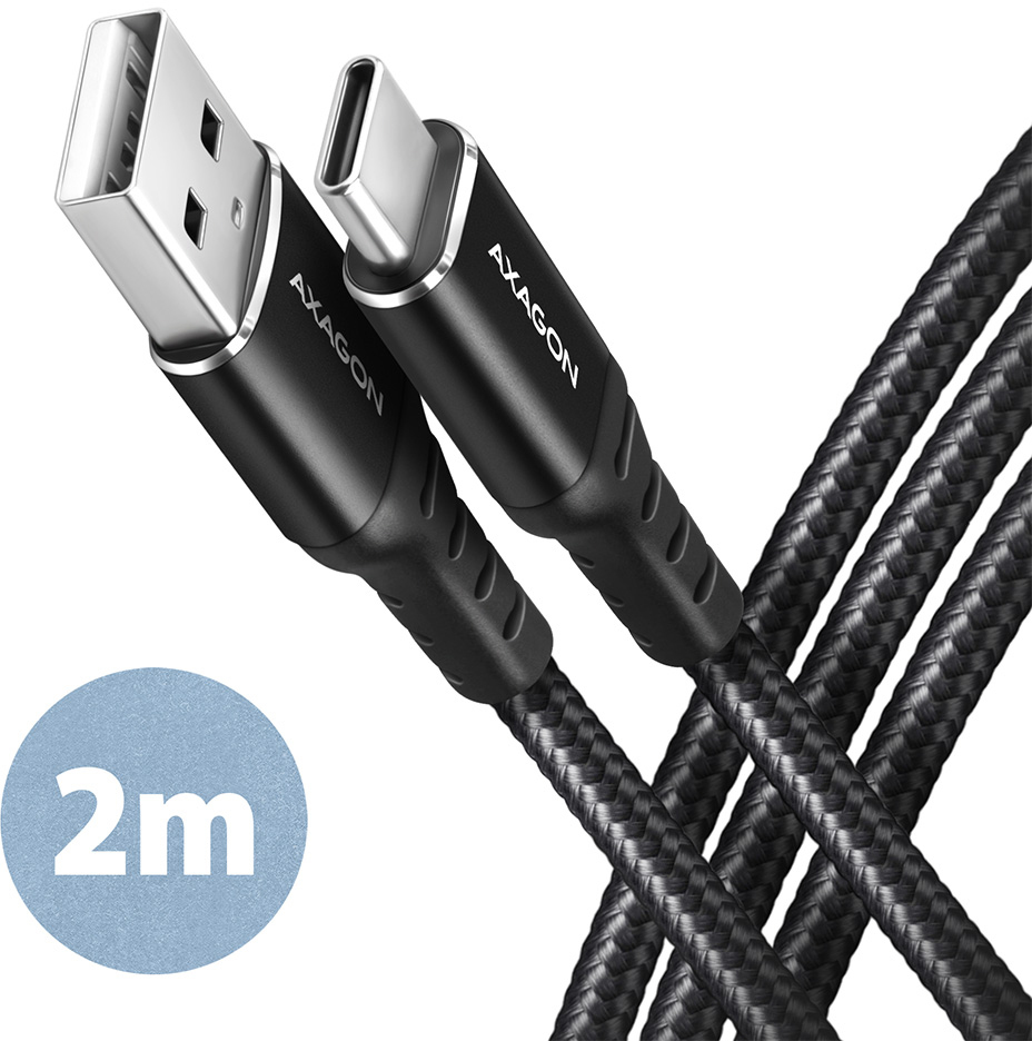 AXAGON - Cable de cargamento AXAGON BUCM-AM15AB USB-C  <-> USB-A, 1.5m, USB 2.0, 3A, ALU, braid, Negro