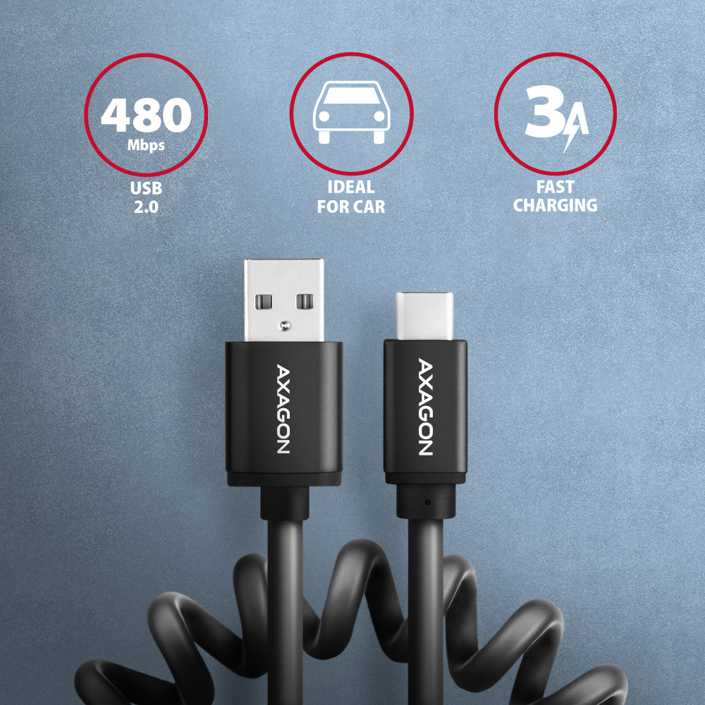 Picture of Picture of Cable AXAGON BUCM-AM20TB USB-C  <-> USB-A, 1m, USB 2.0, 2.4A, ALU, PVC