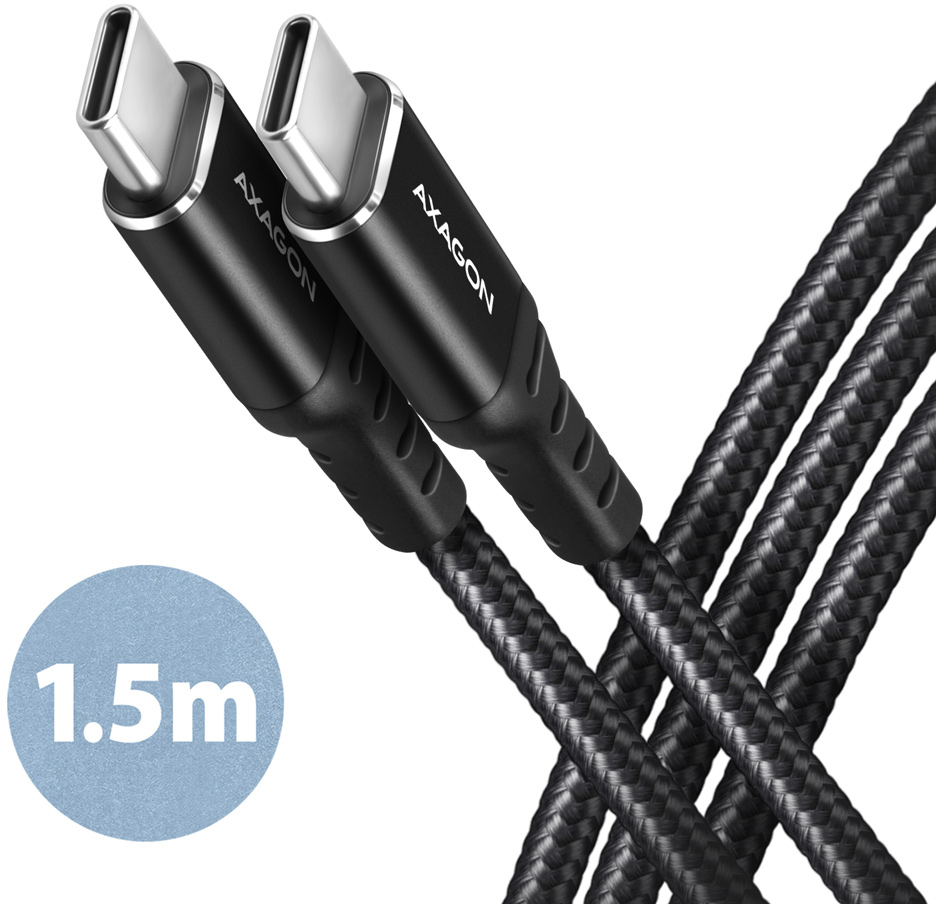 AXAGON - Cable AXAGON BUCM-CM15AB USB-C  <-> USB-C 2.0, 1.5m, PD 60W, 3A, ALU, braid