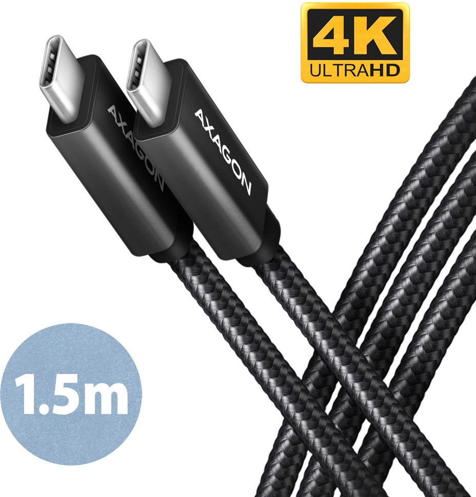 Picture of Picture of Cable de cargamento AXAGON BUCM32-CM15AB USB-C  <-> USB-C 3.2 Gen 2, 1.5m, PD 100W, 5A, 4K HD, ALU, braid, Negro