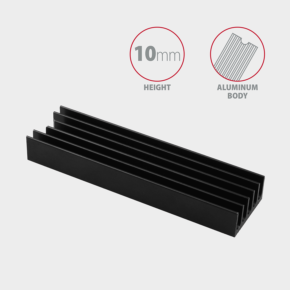 AXAGON - Dissipador Pasivo AXAGON CLR-M2L10 - M.2 SSD, 80mm SSD, ALU, silicone thermal pads, height 10mm