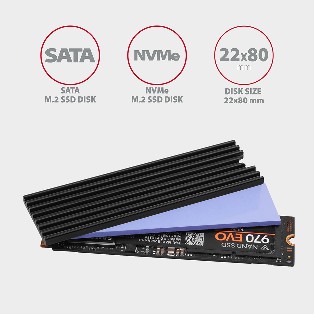 Picture of Picture of Dissipador Pasivo AXAGON CLR-M2L3 - M.2 SSD, 80mm SSD, ALU, silicone thermal pads, height 3mm