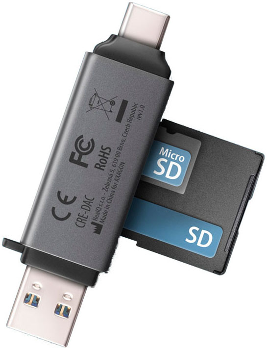 Picture of Picture of Lector de tarjetas AXAGON CRE-DAC External USB 3.2 Gen1 Type-C+Type-A 2-slot SD/microSD
