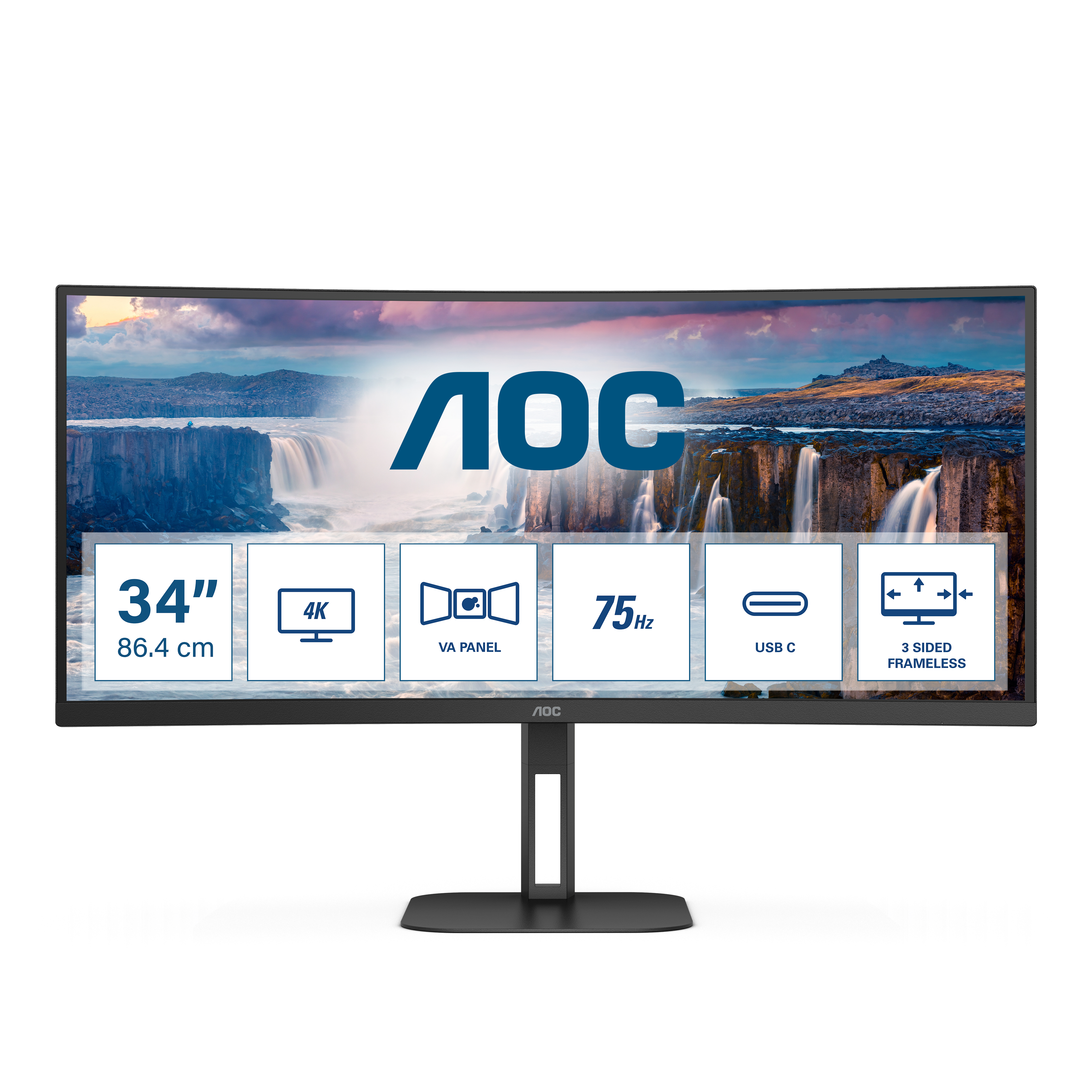 Picture of Picture of Monitor Curvo AOC 34" CU34V5C/BK VA WQHD 100Hz 1ms USB-C 3.2 ( DP alt + PD65W)