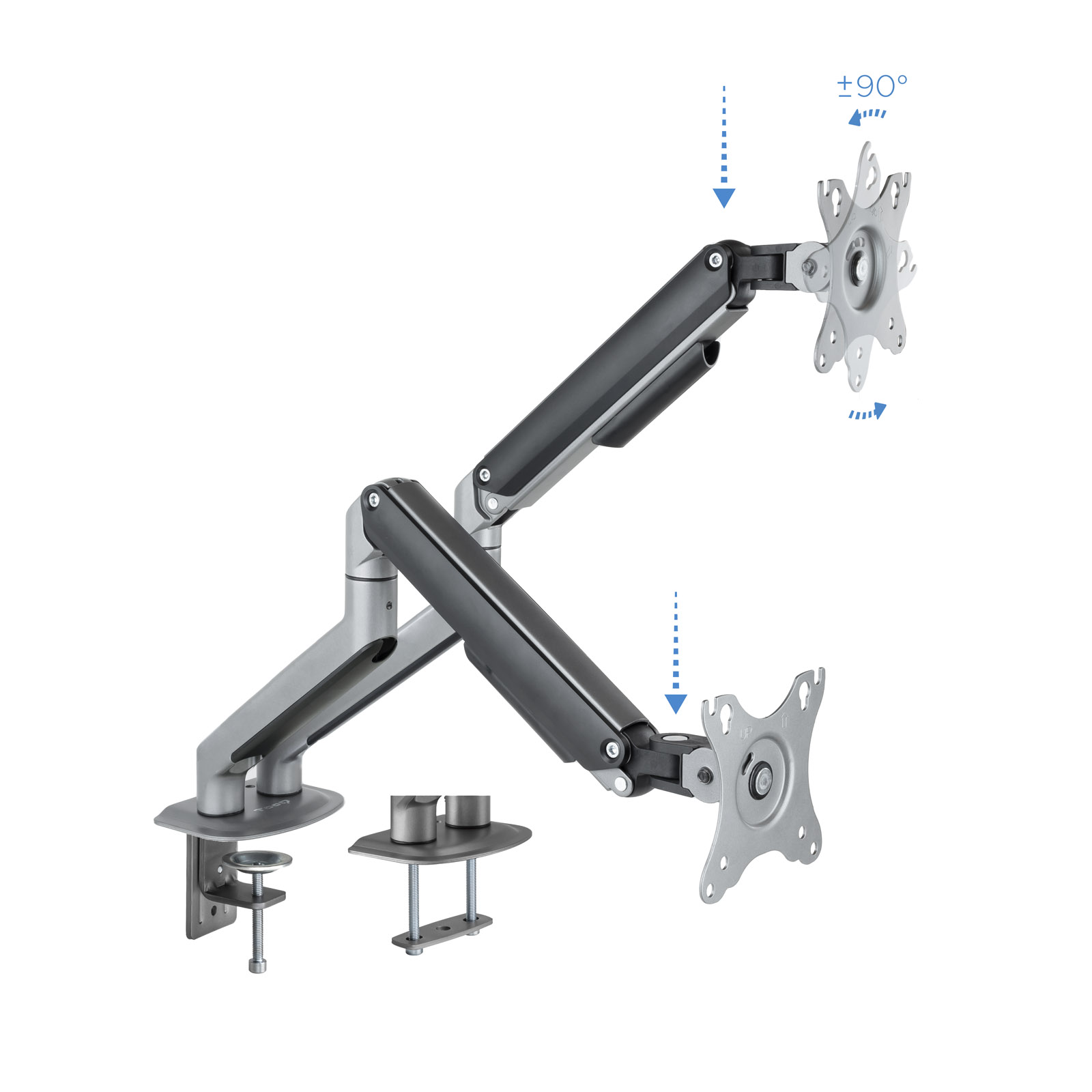 Picture of Picture of Soporte de Mesa Tooq Doble Tilt e GiRatónrio c/mola 17" a 32" Max. 9Kg Gris/Negro