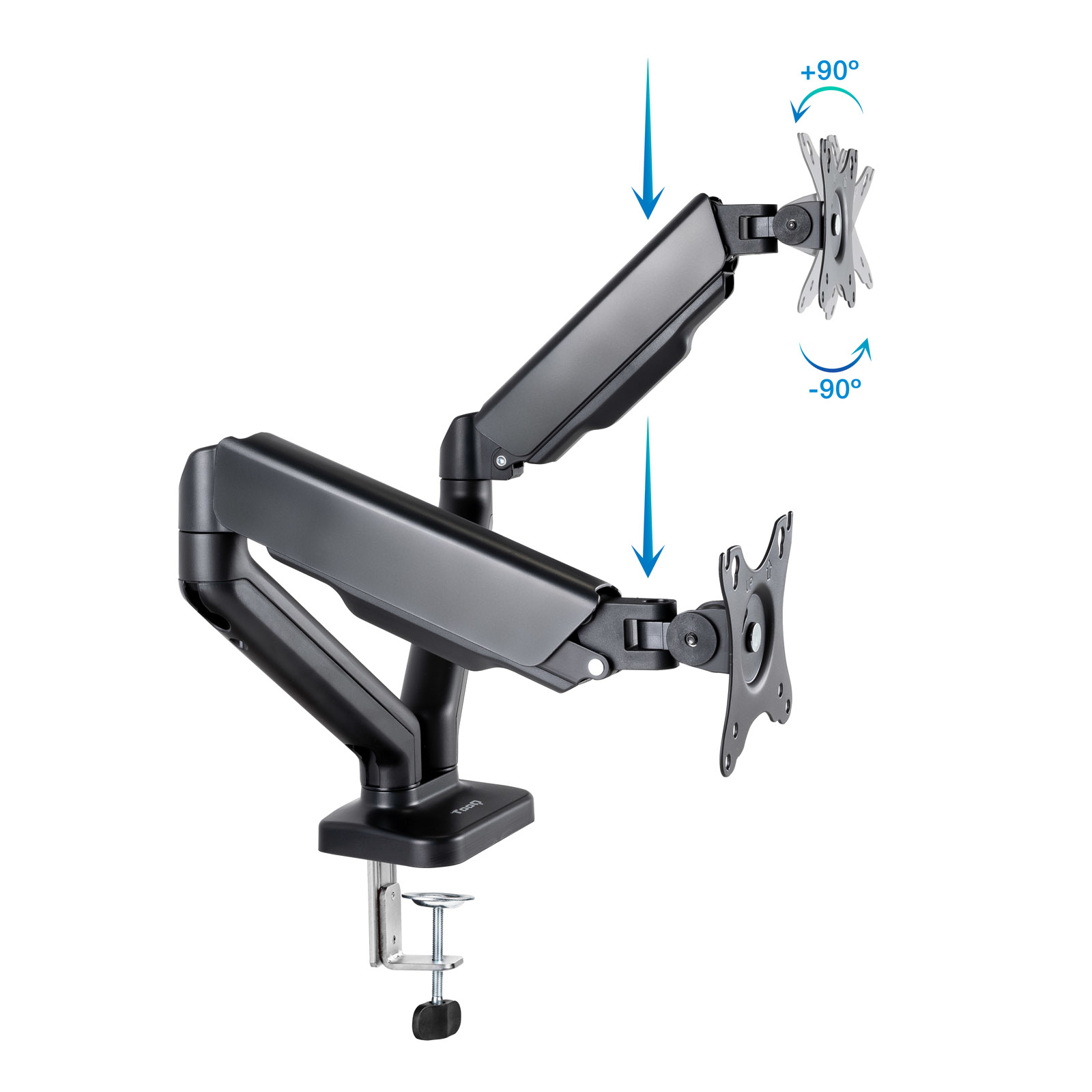 Picture of Picture of Soporte de Mesa Doble Tooq con Resorte 17" a 32" Negro Max 9Kg para Brazo