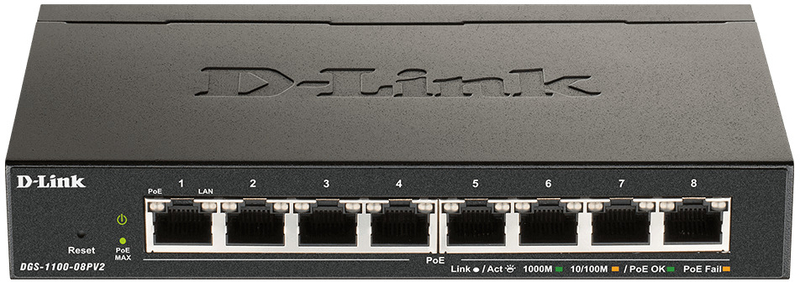 D-Link - Switch D-Link DGS-1008P 8 Portas POE+ 68W Power Budget