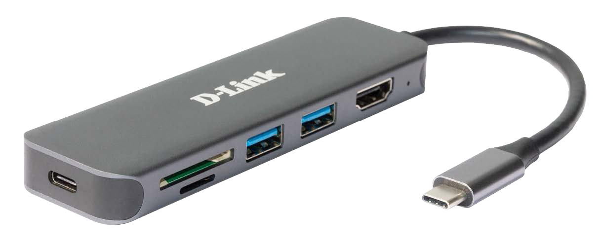 Picture of Picture of HUB USB D-Link USB-C Macho > 2 x USB 3.0 (SS) + 1 x HDMI (4K Ready) + 1 x USB-C (PD60W) + Leitor de Cartões