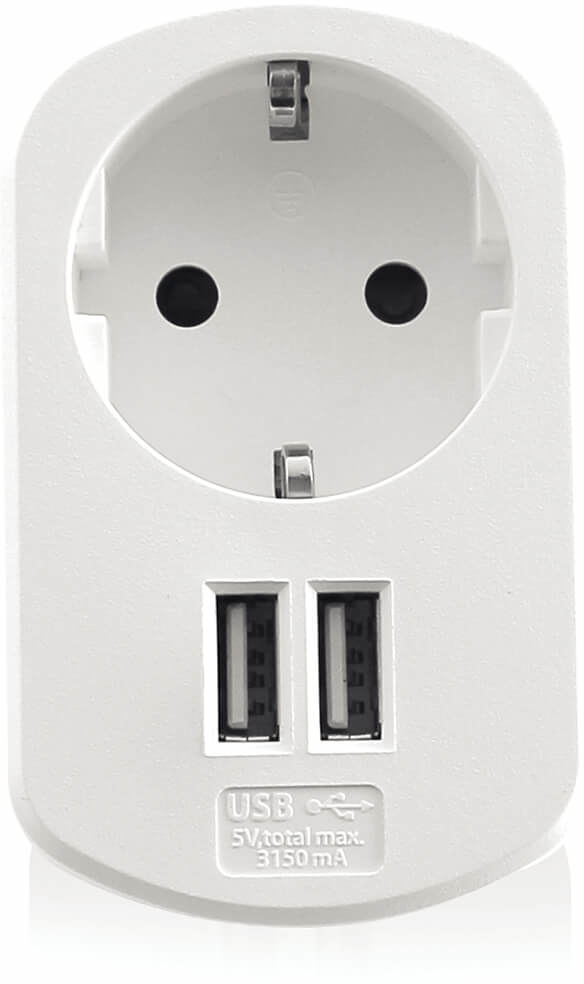 Picture of Picture of Cargador Tomas Ewent com Shucko + 2 Portas USB 3.1A (15.5W) Blanco