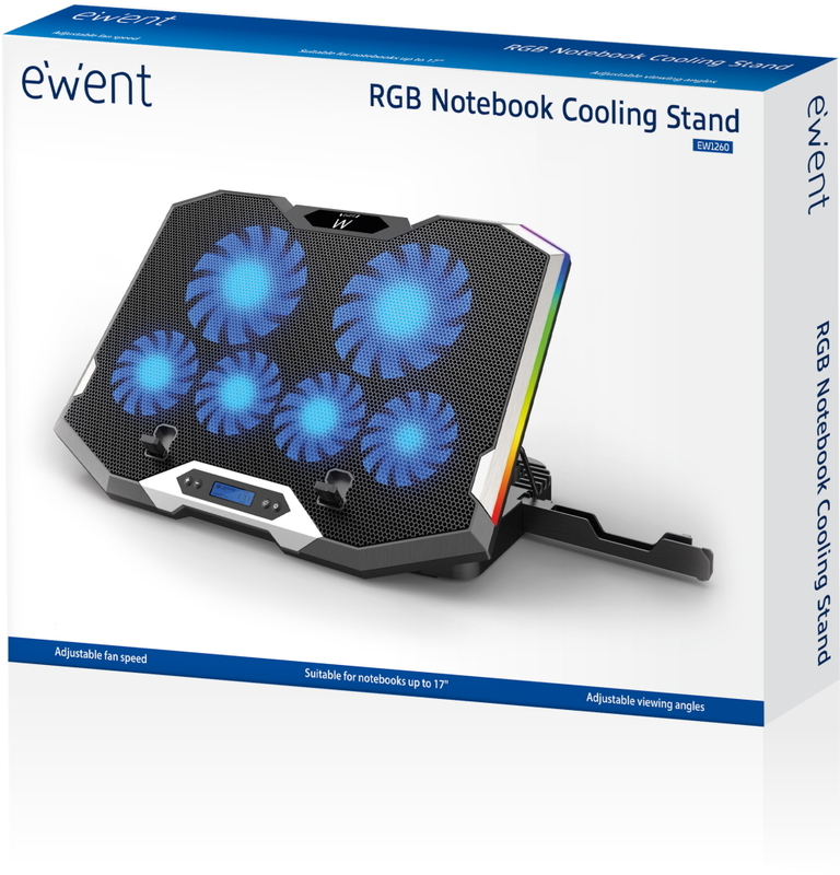 Ewent - Refrigeradora para Portátiles Ewent con 6 Ventiladores até 15.6" 6 Vel. RGB