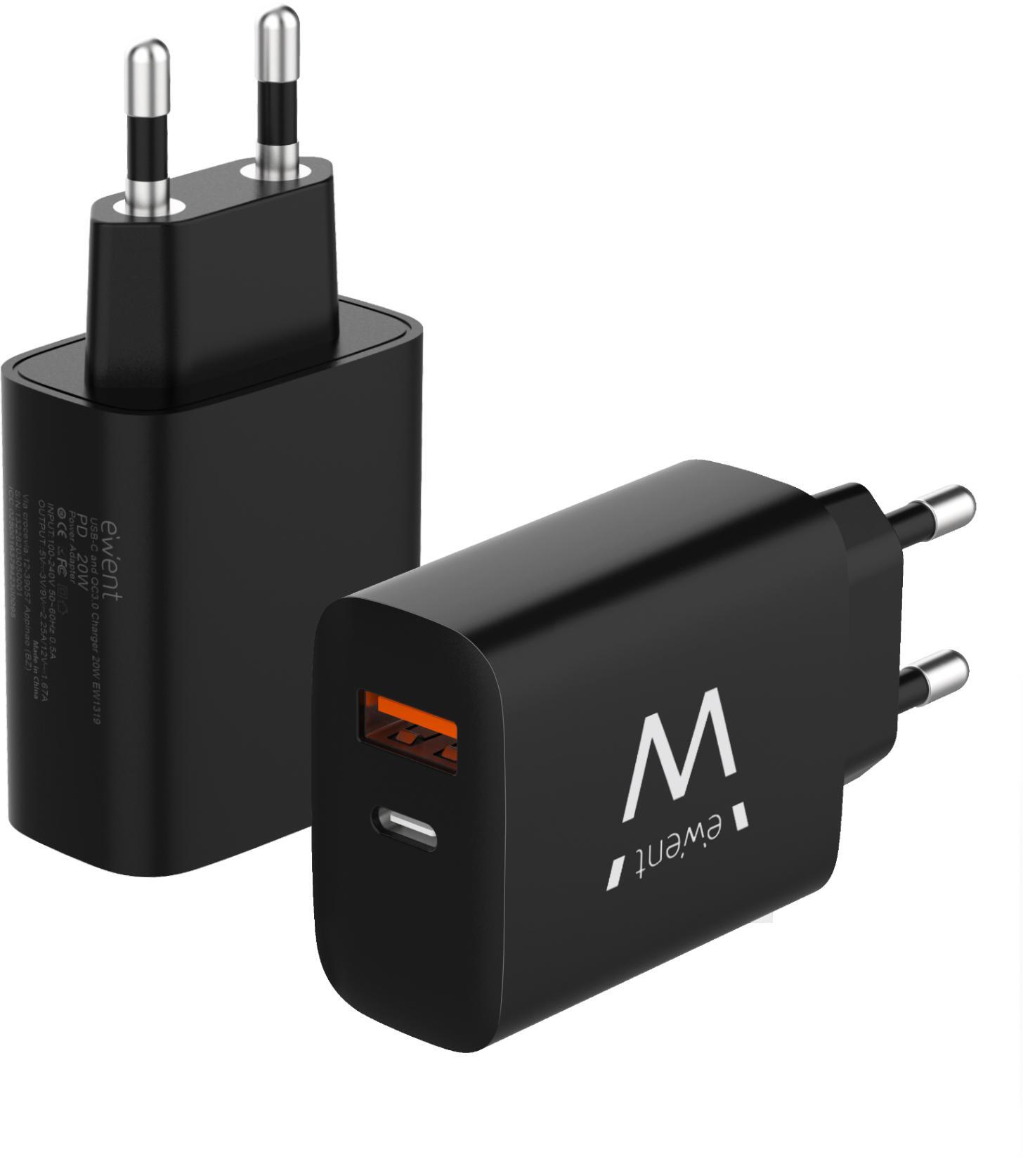Picture of Picture of Cargador Ewent EW1319 USB-C/USB-A Fast Charger 20W Negro