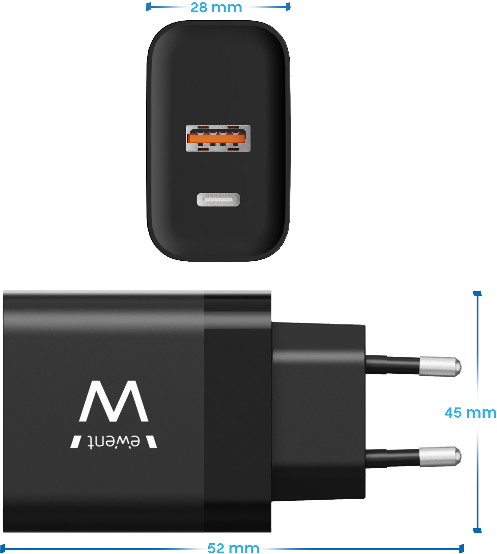 Ewent - Cargador Ewent EW1327 USB-C/USB-A GaN Fast Charger 45W Negro