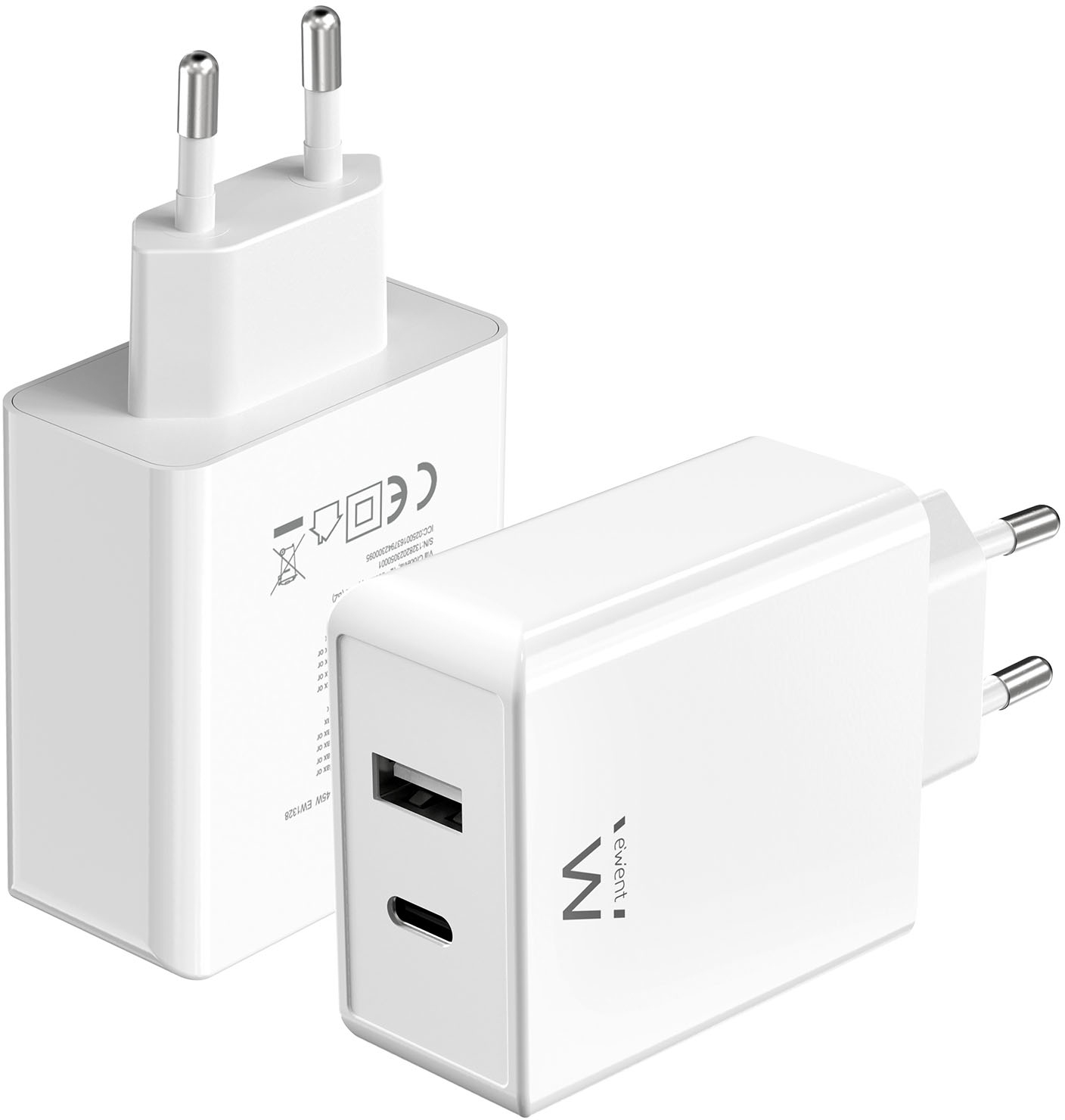 Picture of Picture of Cargador Ewent EW1328 USB-C/USB-A 45W QC 3.0 GaN Blanco