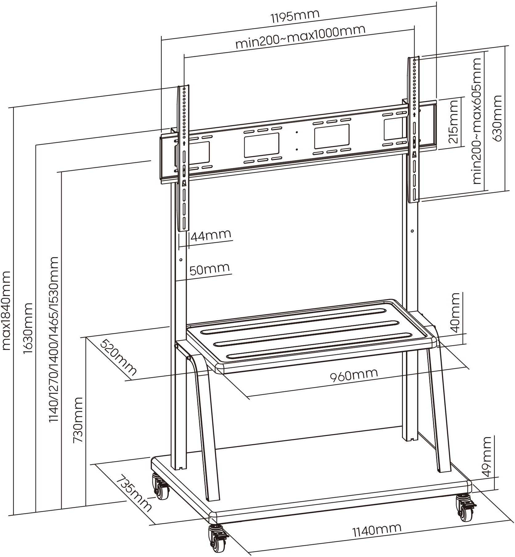 Ewent - Soporte Móvil de Piso Ewent EW1541 Premium Heavy-Duty TV Stand 55" - 120" Negro
