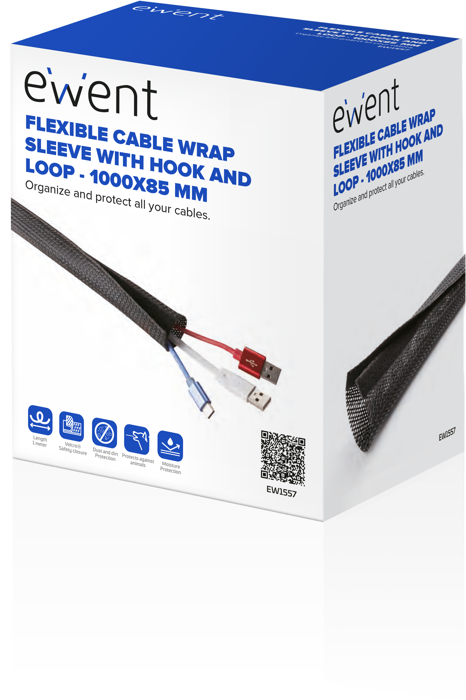 Picture of Picture of Manga Flexible Ewent EW1557 p/ Organizar Cables com Fecho 1000x85mm Preta