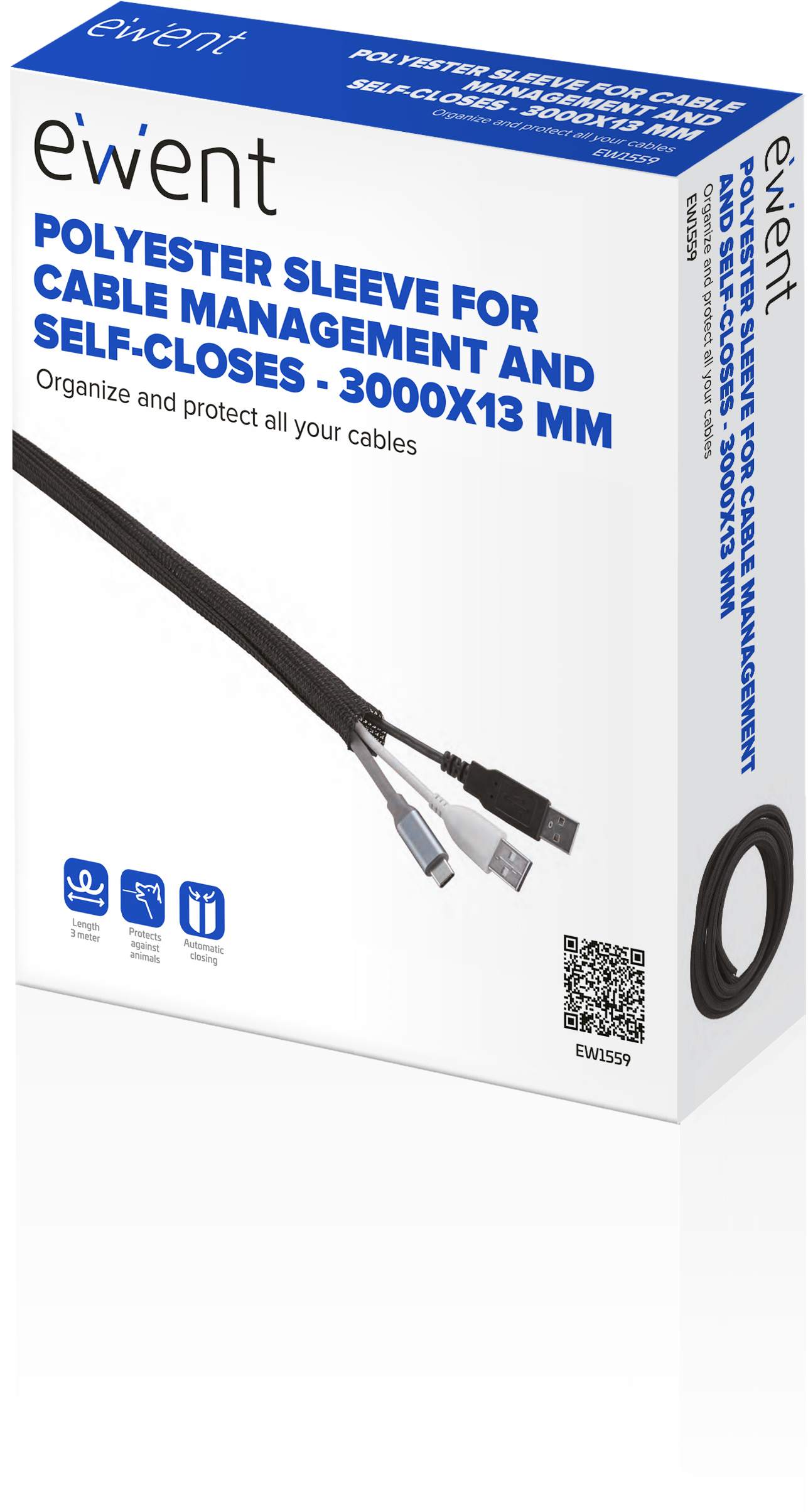 Picture of Picture of Manga Flexible Ewent EW1559 p/ Organizar Cables com Fecho 3000x13mm Preta