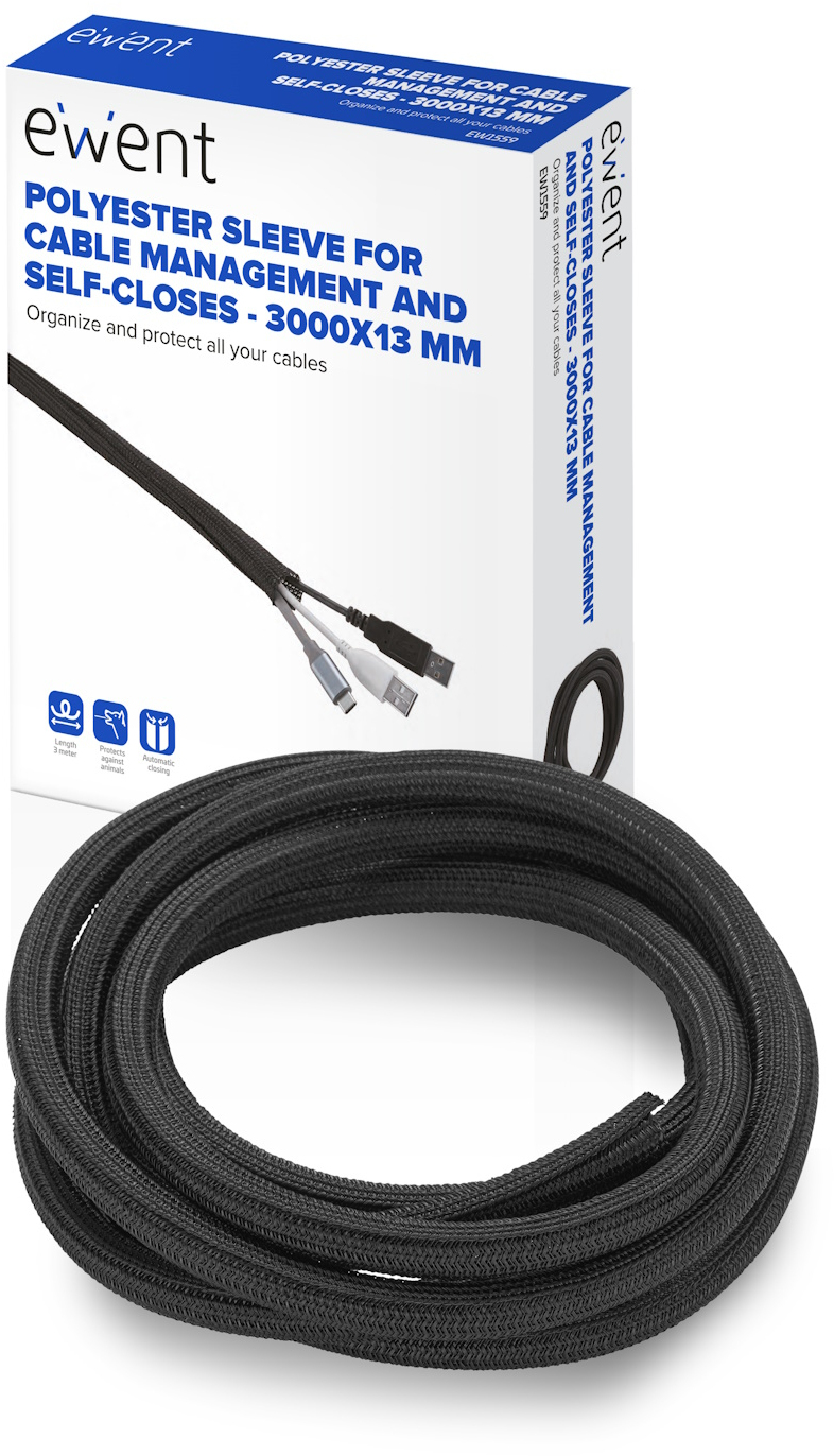 Ewent - Manga Flexible Ewent EW1559 p/ Organizar Cables com Fecho 3000x13mm Preta
