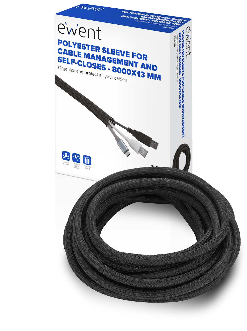 Ewent - Manga Flexible Ewent EW1561 p/ Organizar Cables com Fecho 8000x13mm Preta