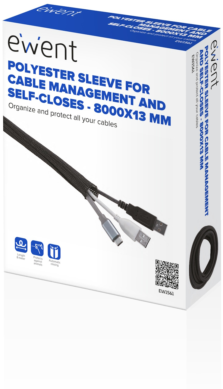 Picture of Picture of Manga Flexible Ewent EW1561 p/ Organizar Cables com Fecho 8000x13mm Preta