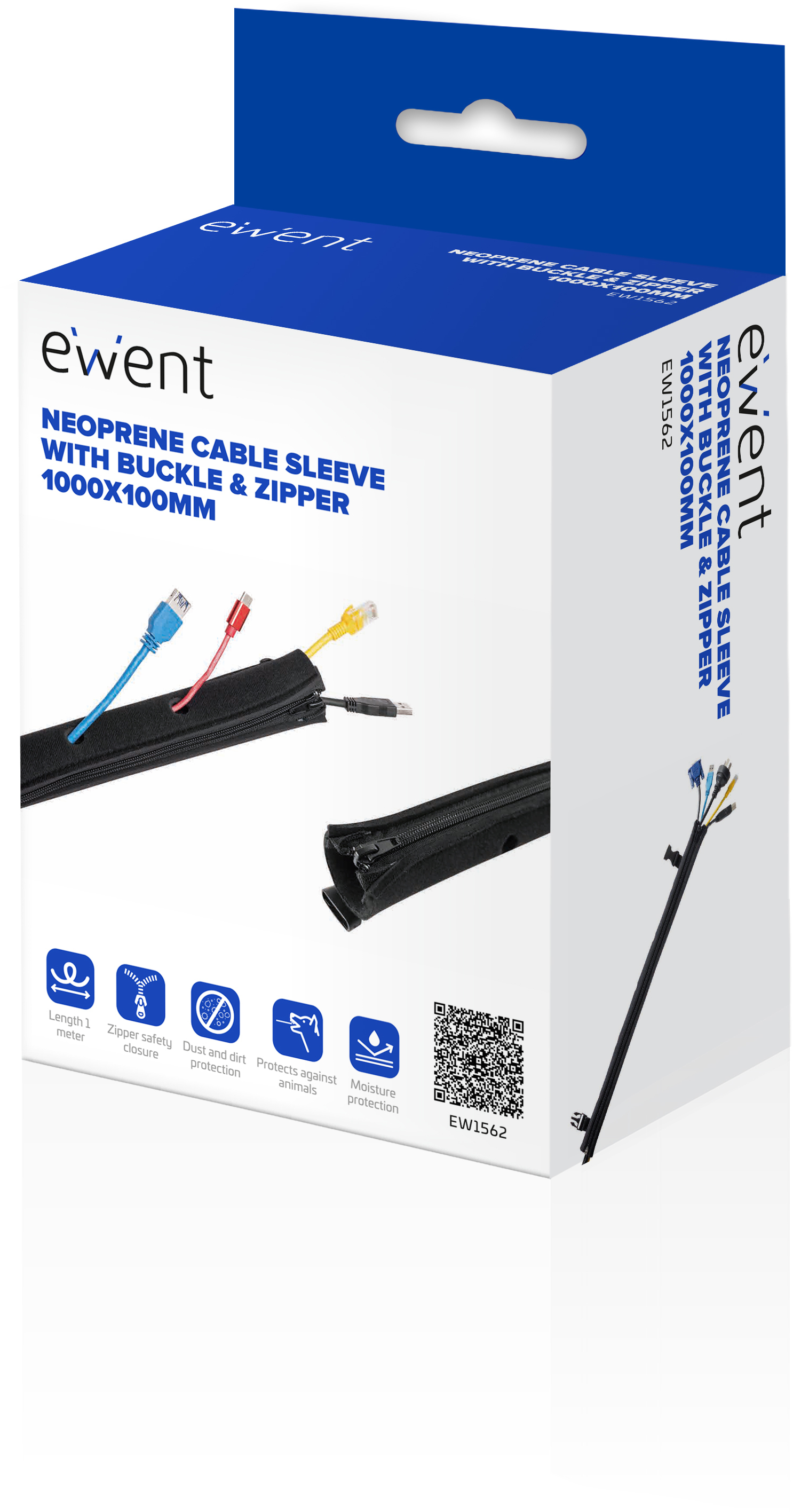Ewent - Manga Neoprene Ewent EW1562 p/ Organizar Cables com Fecho 1000x100mm Preta