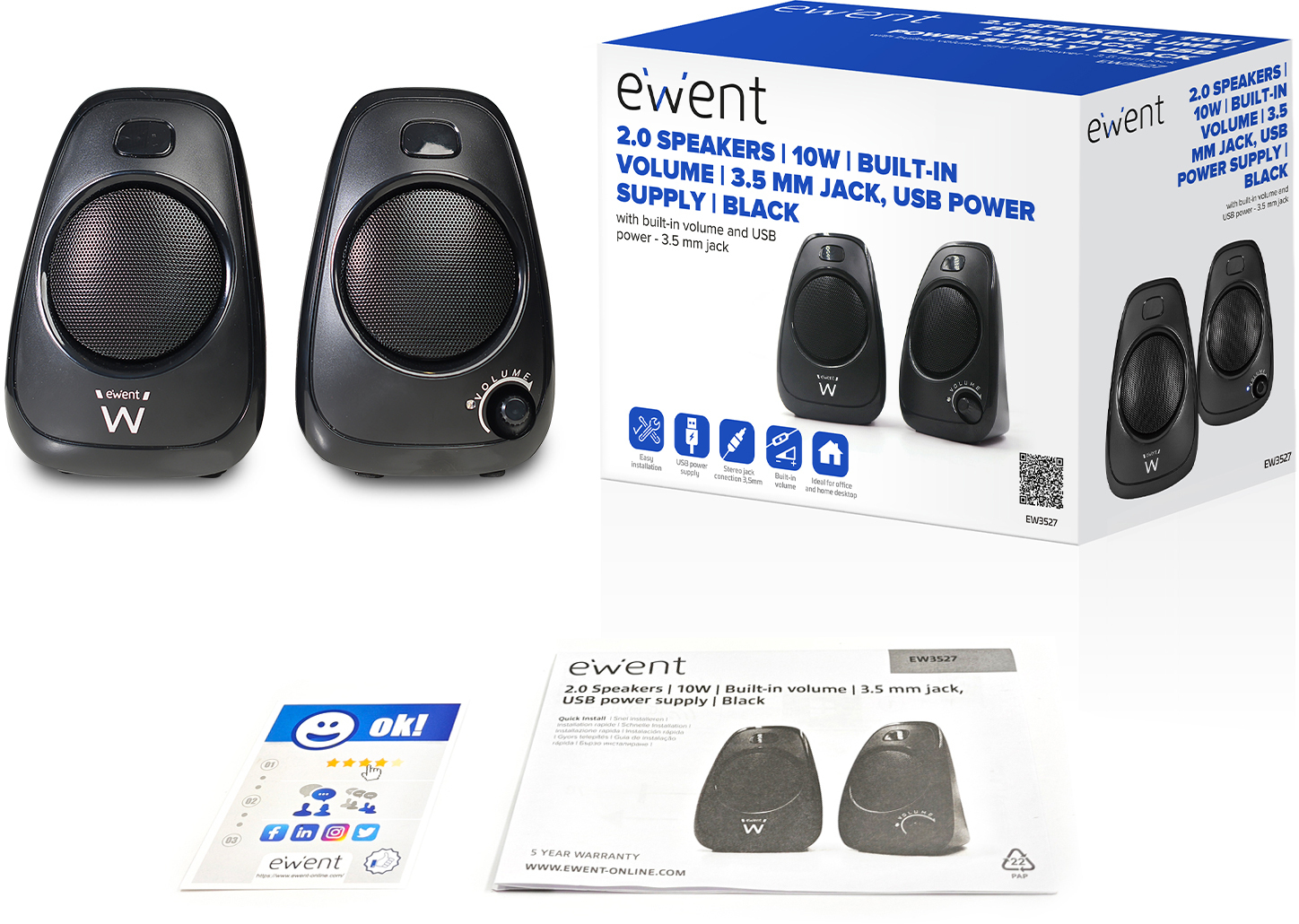 Picture of Picture of Colunas 2.0, 10W, Built-in volume, 3.5 mm jack, Alimentacion USB, Preta