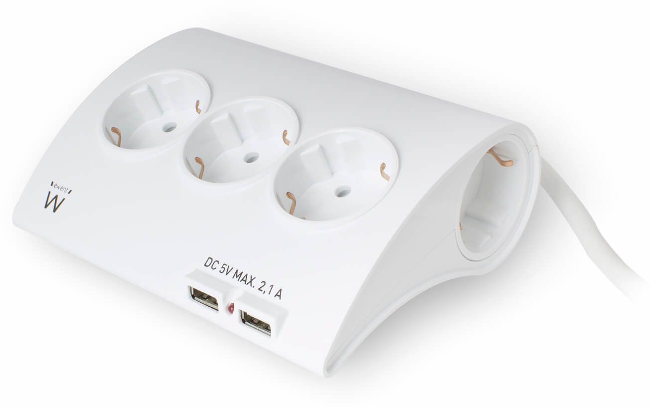 Picture of Picture of Regleta Ewent 5 Tomas + 2 Portas USB 16A Blanco