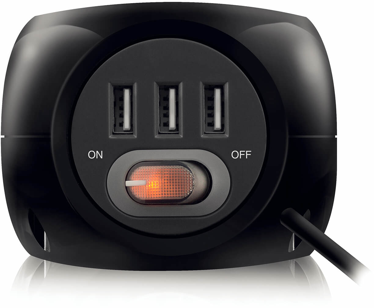 Ewent - Regleta Cúbica Ewent 3 Tomas + 3 Portas USB 2.4A c/ Cable 1.5 M Negro