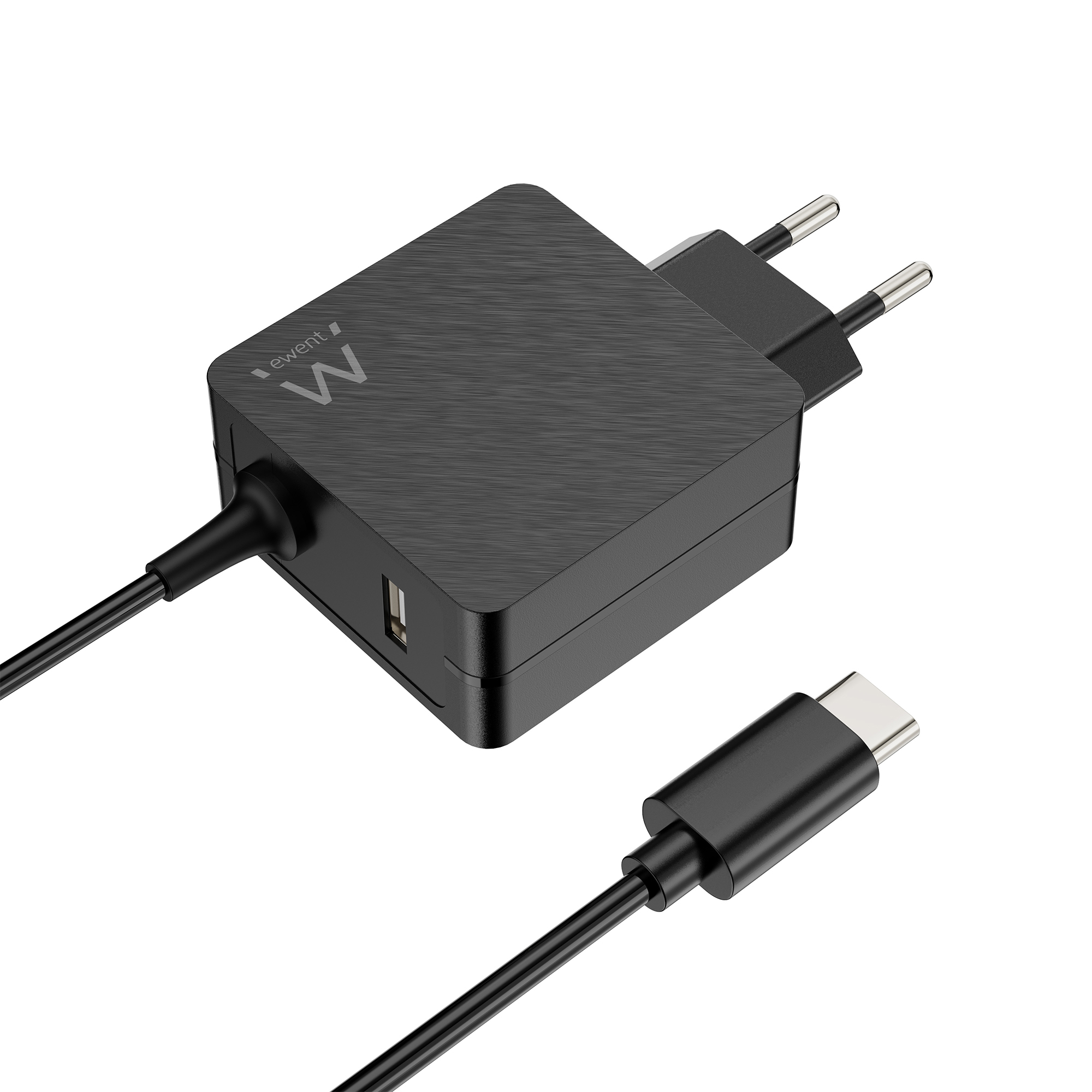 Ewent - Cargador de Portátil Ewent USB-C + 1-Puerta USB-A PD 45W Negro