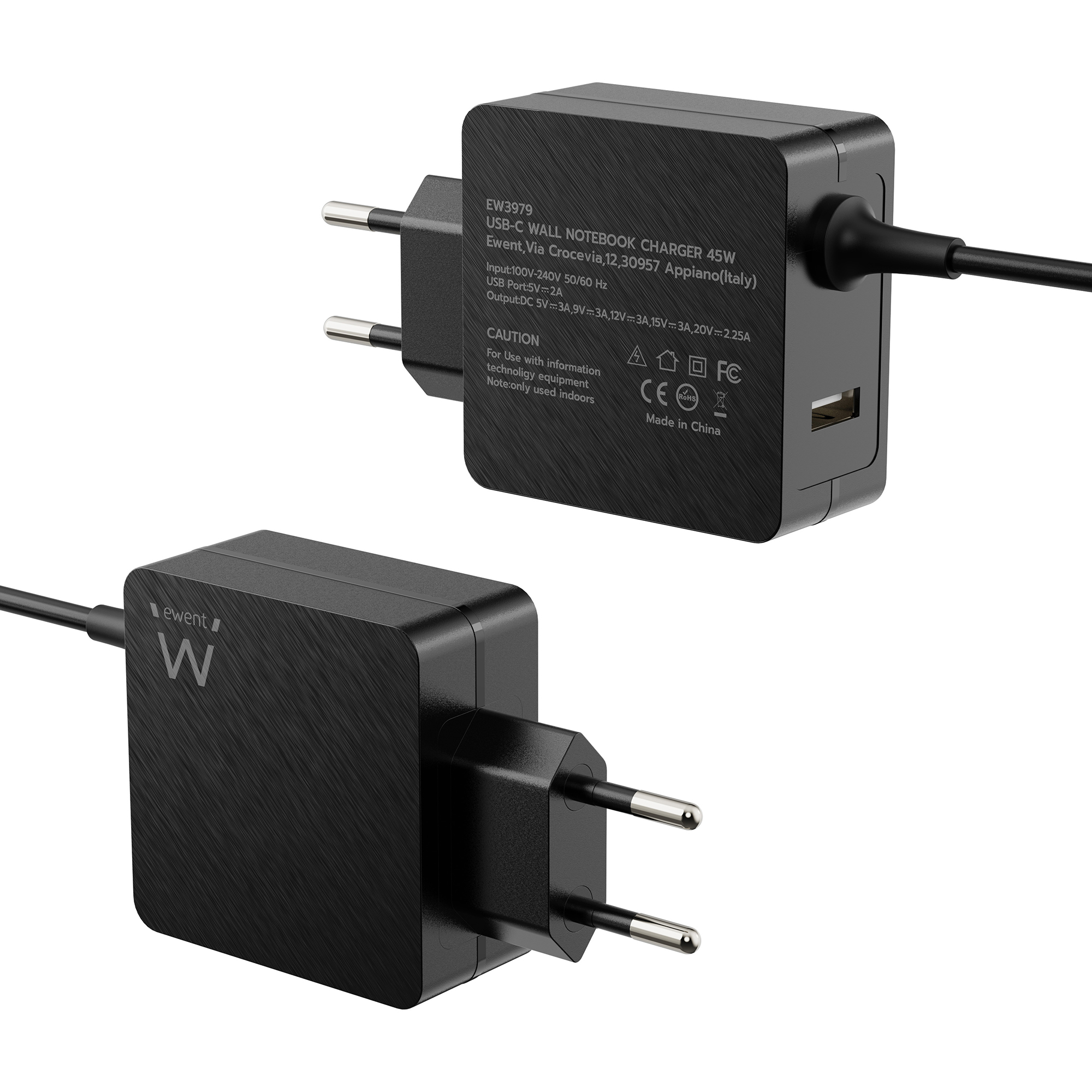 Picture of Picture of Cargador de Portátil Ewent USB-C + 1-Puerta USB-A PD 45W Negro