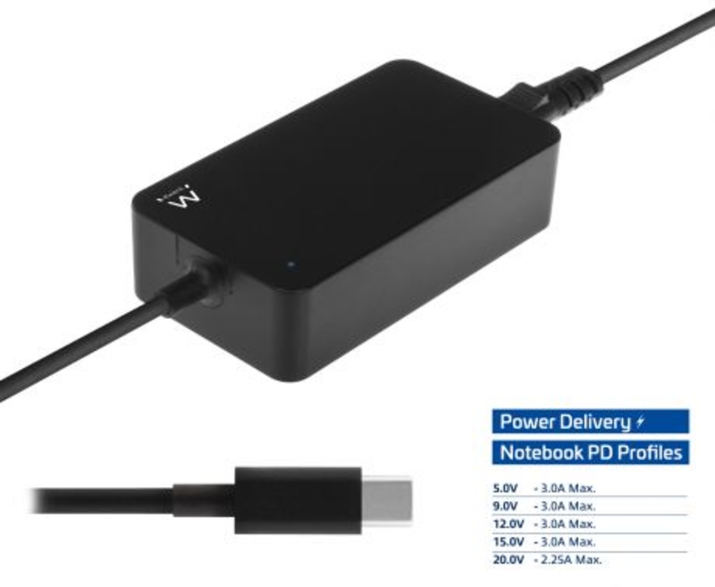 Ewent - Cargador de Portátil Ewent USB-C 45W Negro