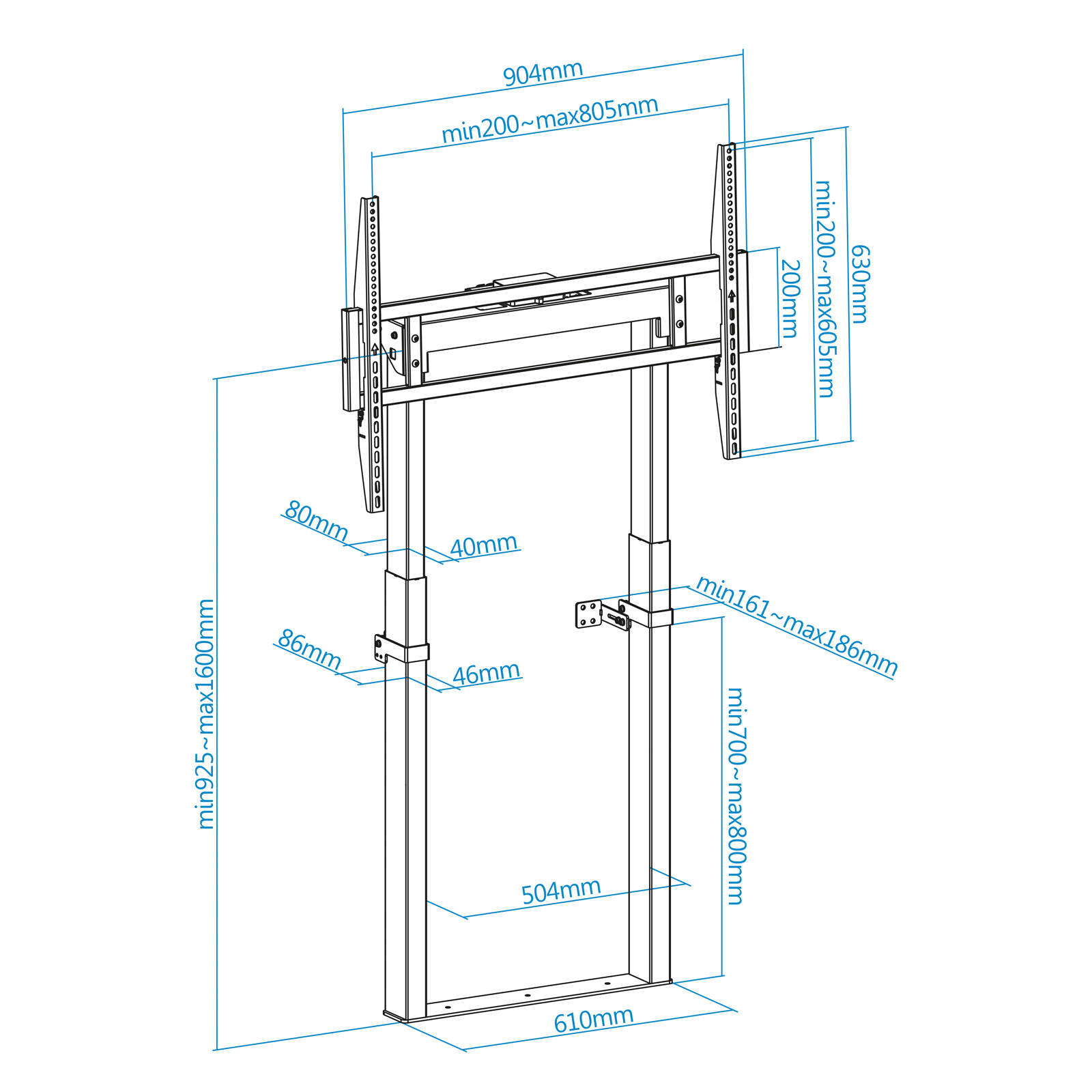 Tooq - Soporte de Piso Fijo Tooq TITAN con Ajuste Eléctrico de Altura 55" a 100" Máx. 120Kg Negro