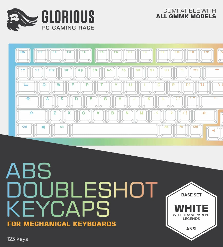 Glorious - Juego de 123 Teclas Glorious ABS Doubleshot V2, Blanco (US ANSI)