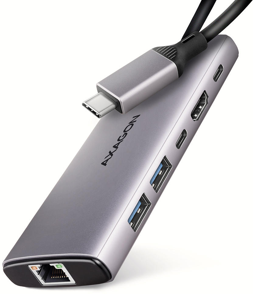 Picture of Picture of HUB USB-C AXAGON HMC-6G2L 2x USB-A 10Gbps, 1x USB-C 10Gbps, 4K/60Hz HDMI, RJ-45, USB 3.2 Gen 2 hub, PD 100W