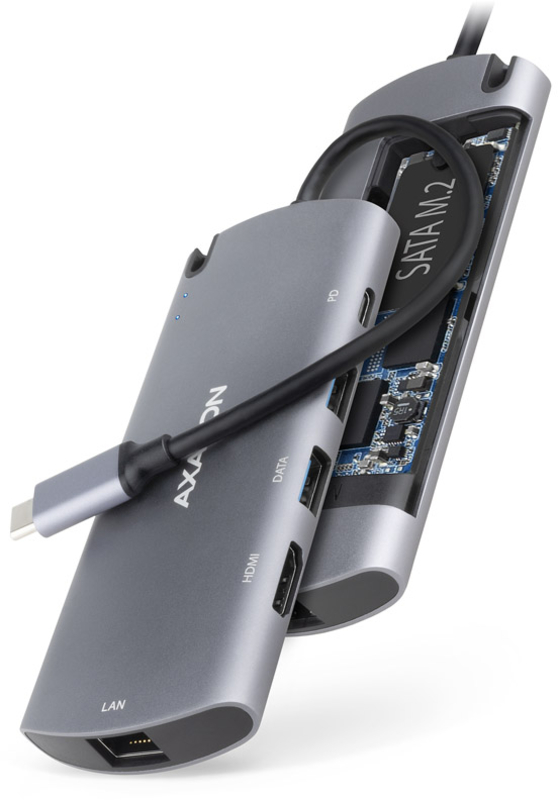 Picture of Picture of Multiport-Hub AXAGON HMC-6M2, USB 3.0, M.2-SATA, HDMI, Gbit-LAN, 2x USB-A, 1x USB-C