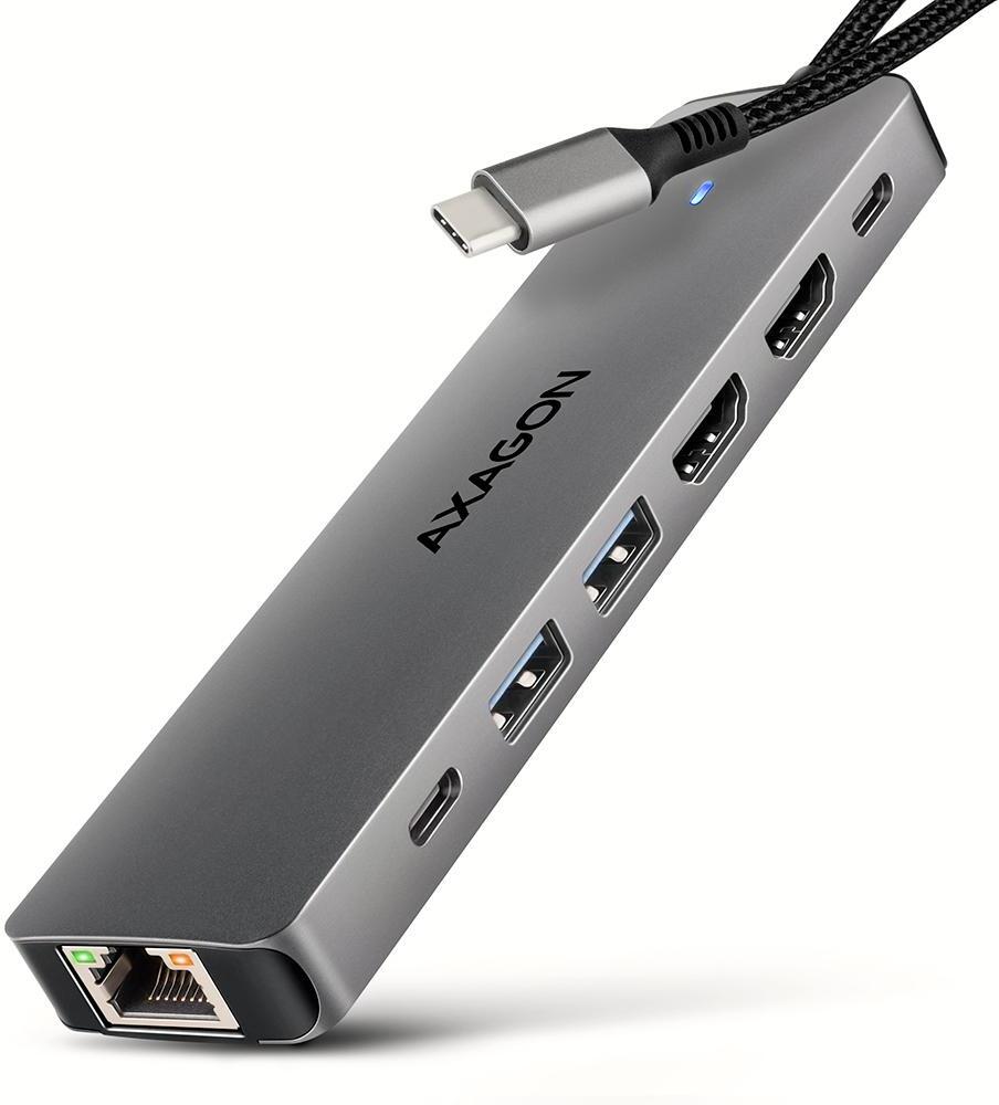 Picture of Picture of Multiport-Hub AXAGON HMC-7HX2 USB-C 3.2 Gen 1 hub, 2x USB-A + 1x USB-C, 2x HDMI 4K 60Hz, GLAN, PD 100W, 15cm USB-C cable